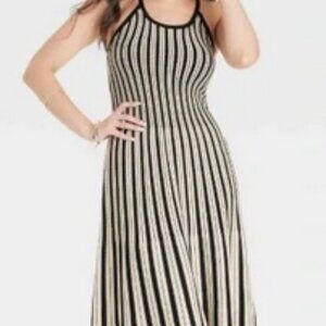 New Women's Tank Midi Sweater Dress - Tan/Black Striped